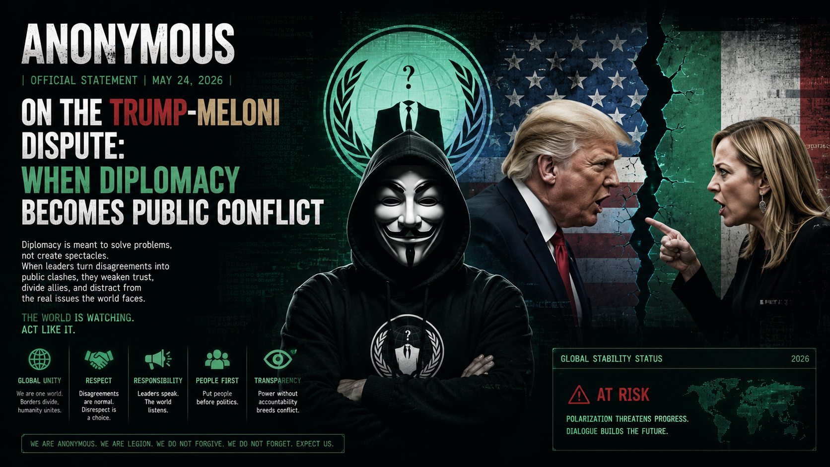 Anonymous on the Trump-Meloni Dispute: When Diplomacy Becomes Public Conflict